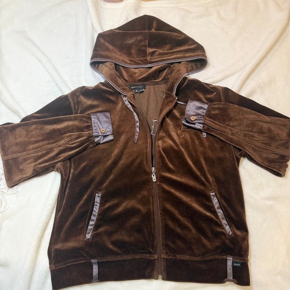 BCBGMAXAZRIA Brown Velour Hoodie Jacket Velour Hoodie Jacket Size XL - Picture 6 of 8
